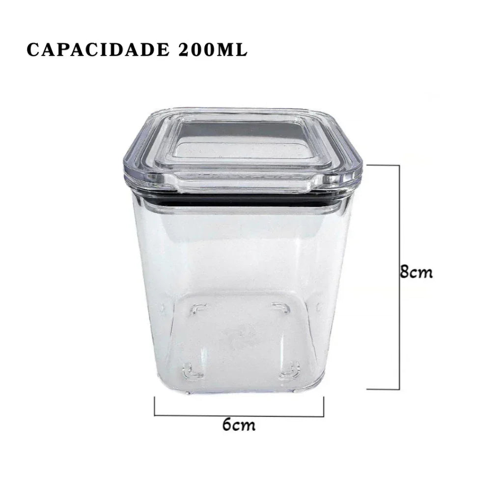 Kit Potes Herméticos Acrílico Cristal 200ml Empilháveis | Organizador de Alimentos com Vedação Premium