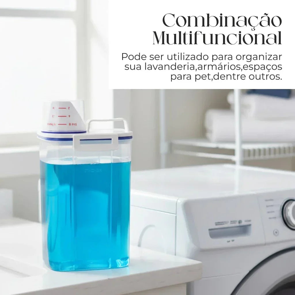 Dispenser Organizador de Lavanderia 2,5L com Copo Medidor | Pote Hermético