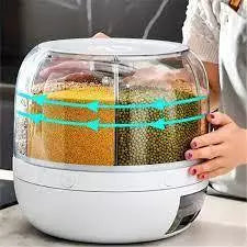 Dispenser de Cereais Giratório 6 Divisórias | Porta Grãos Organizador de Cozinha