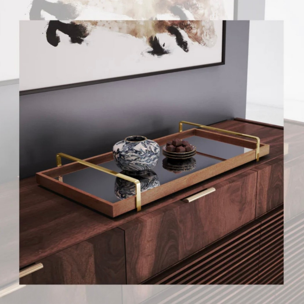 Bandeja Decorativa com Alça Dourada Elegance