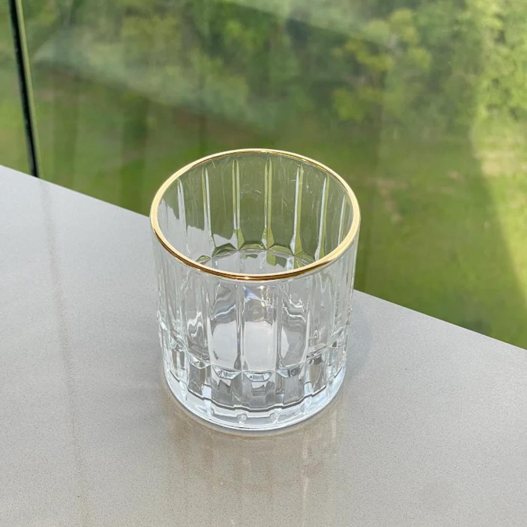 Jogo 6 Copos Baixos de Vidro Cristalle com Borda Dourada 310ml