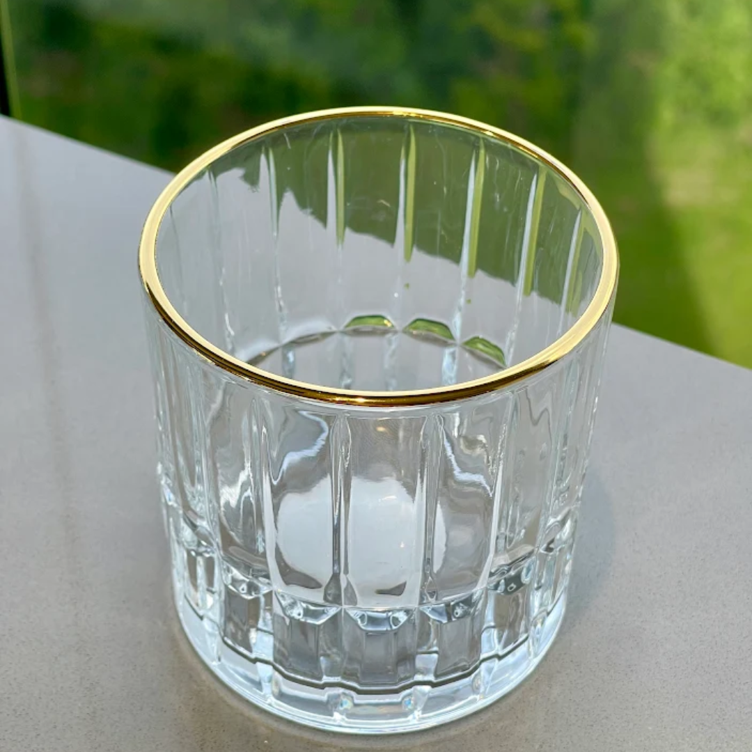 Jogo 6 Copos Baixos de Vidro Cristalle com Borda Dourada 310ml