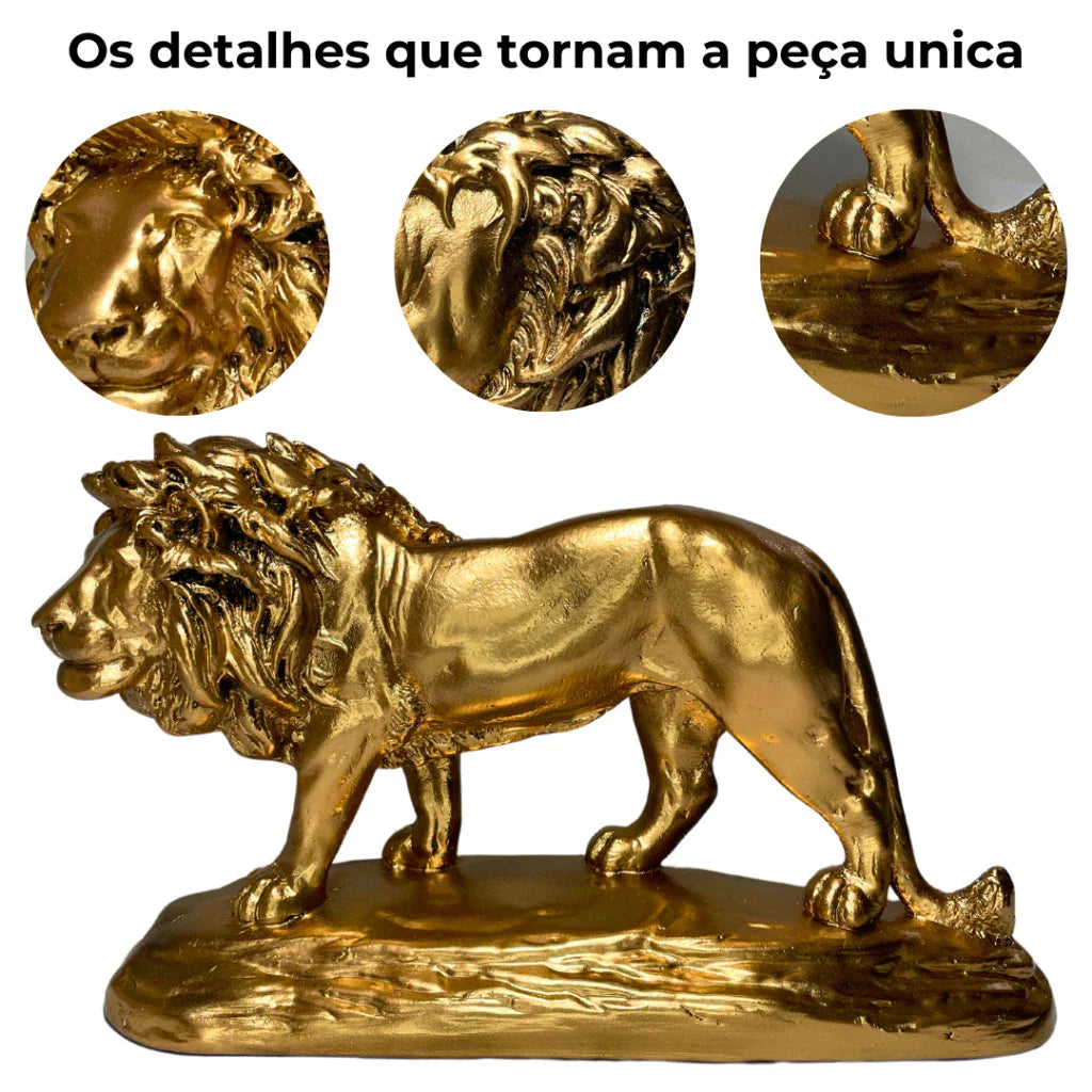 Escultura Leão Dourado Luxo