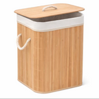 Cesto de Roupa Suja em Bambu com Tampa e Saco Removível – 42x30x60cm