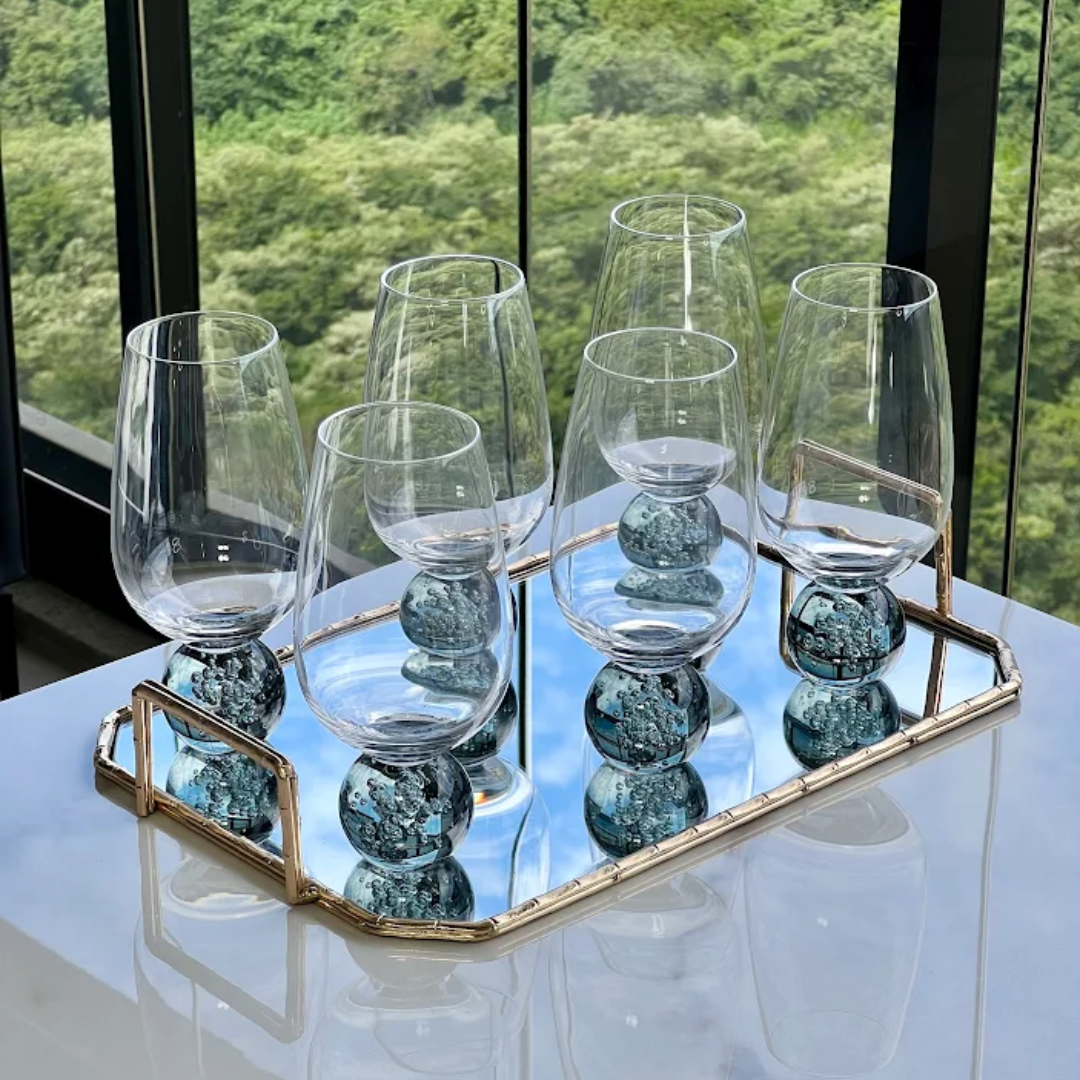 Jogo 6 Taças Base Esfera Fume e Transparente 550ml