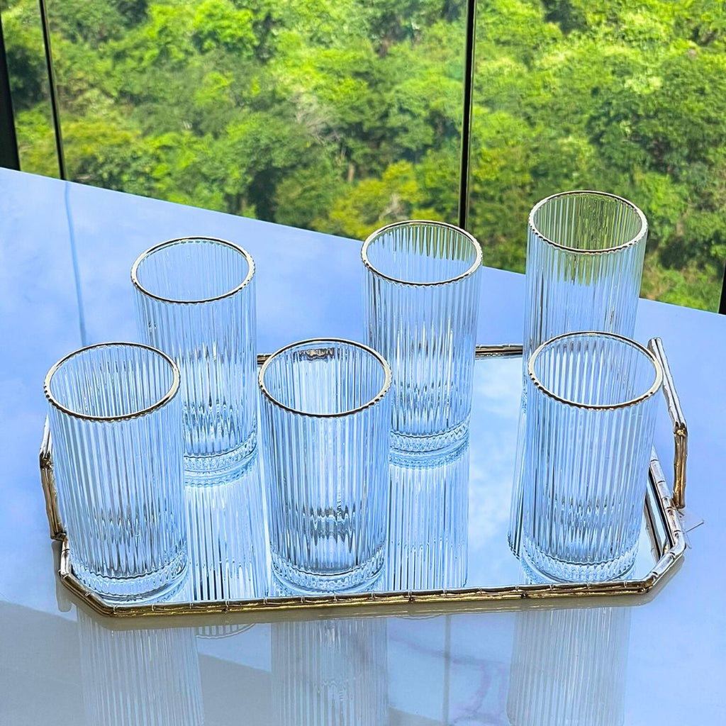 Jogo 6 Copos Altos Long Drink com Borda Dourada Graffiato 420ml