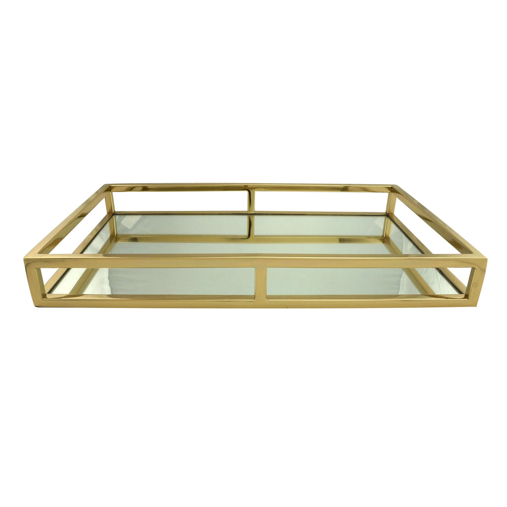 Bandeja Espelhada Aço Inox Dourado 41cm x 26cm x 5cm