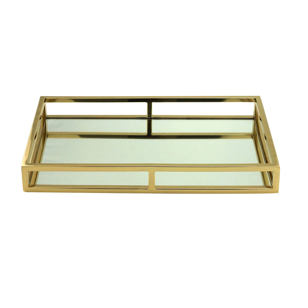 Bandeja Espelhada Aço Inox Dourado 41cm x 26cm x 5cm