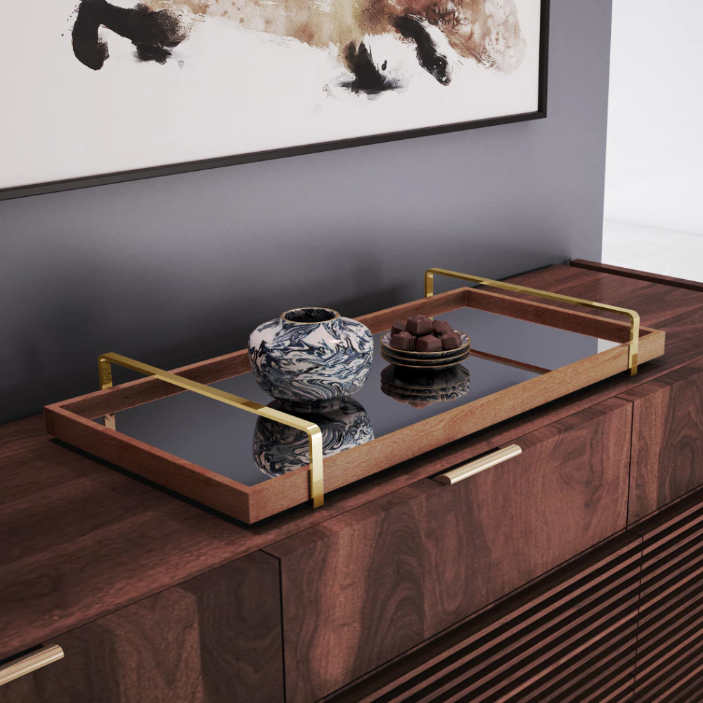 Bandeja Decorativa com Alça Dourada Elegance