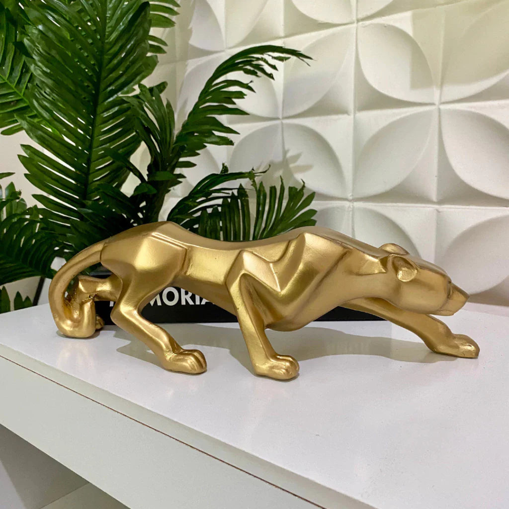 Escultura Pantera Dourada Decorativa