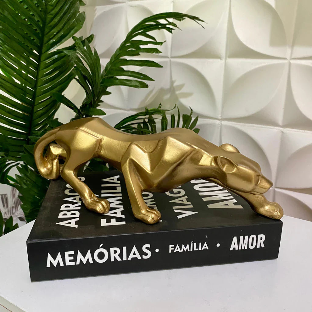 Escultura Pantera Dourada Decorativa