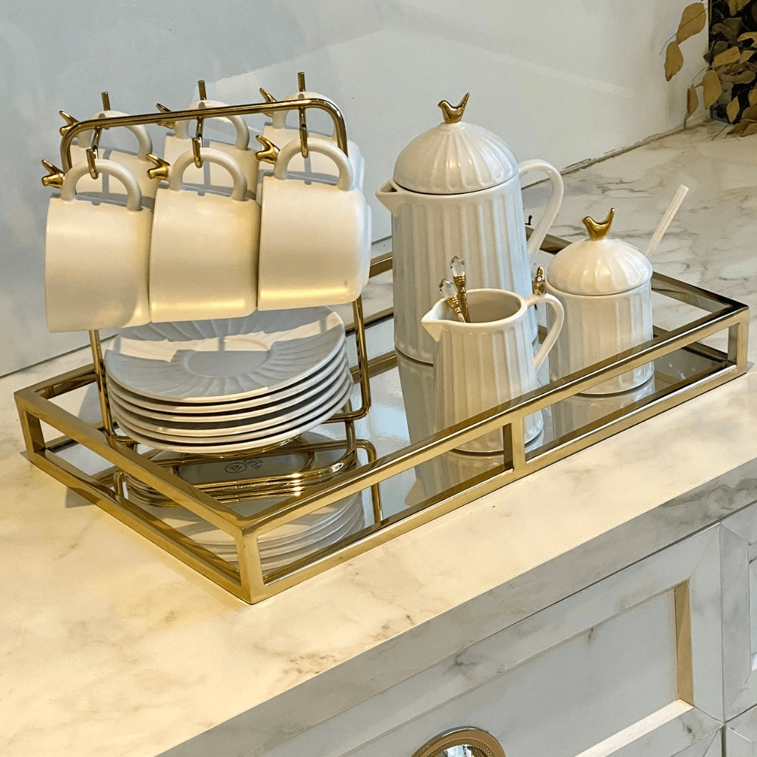 Bandeja Espelhada Aço Inox Dourado 41cm x 26cm x 5cm