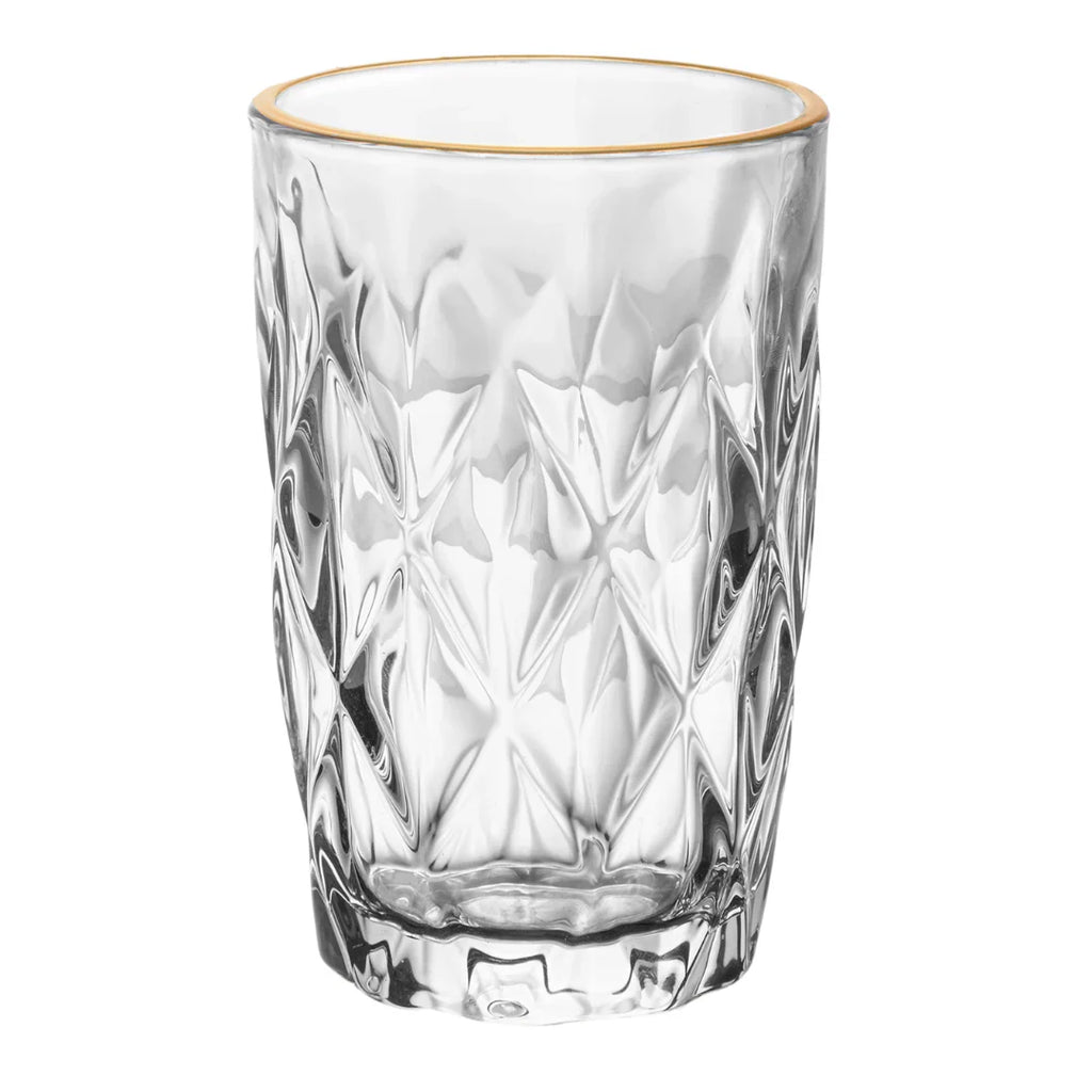 Jogo 6 Copos Altos de Vidro Diamond Fio de Ouro 390ml