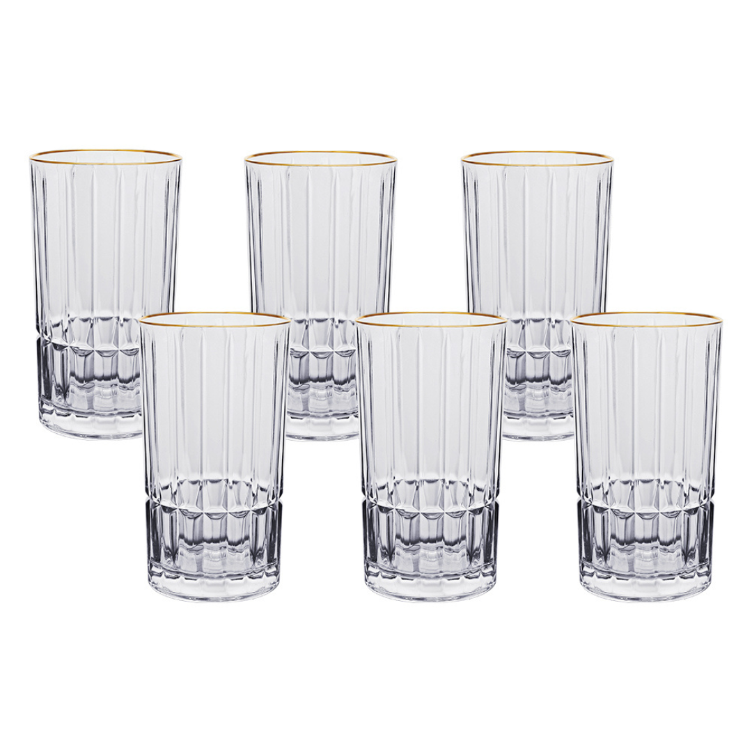 Jogo 6 Copos Longos Drink Cristalle com Borda Dourada 385ml