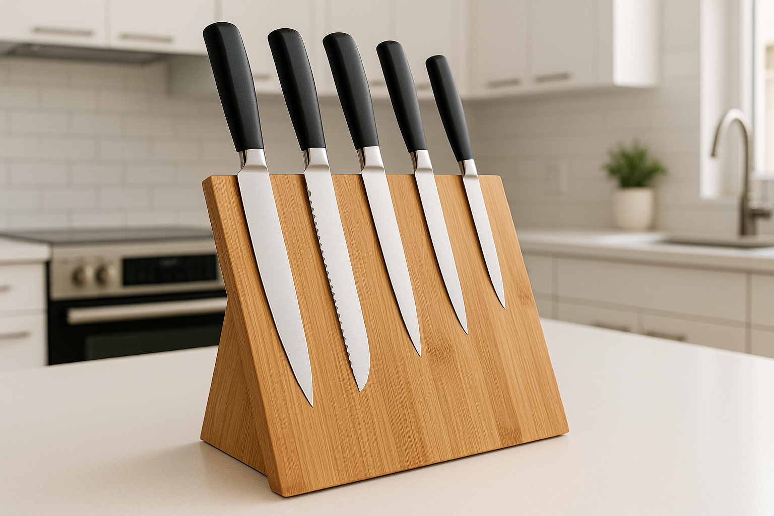 Jogo 5 Facas Profissionais com Suporte Magnético Bambu