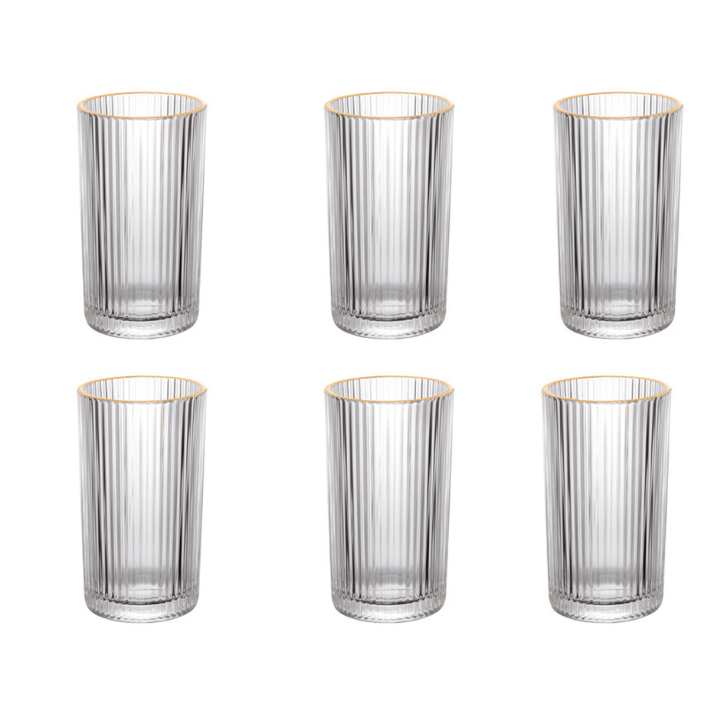 Jogo 6 Copos Altos Long Drink com Borda Dourada Graffiato 420ml