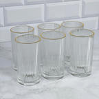 Jogo 6 Copos Altos Long Drink com Borda Dourada Graffiato 420ml
