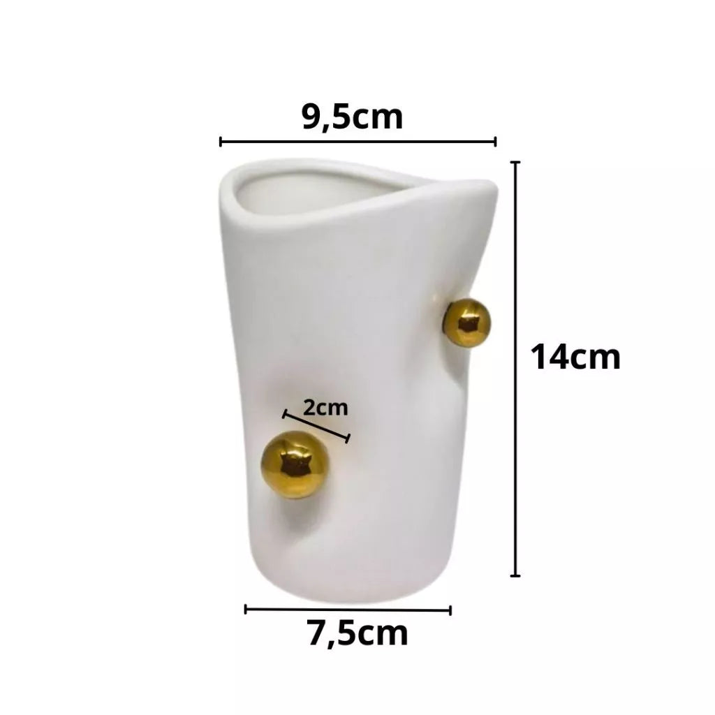 Cachepot Porcelana com Esferas Douradas