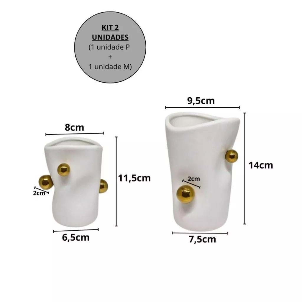 Cachepot Porcelana com Esferas Douradas