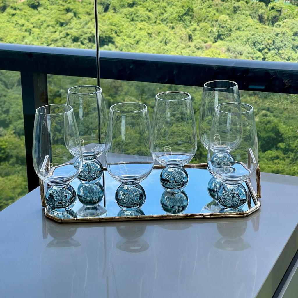 Jogo 6 Taças Base Esfera Fume e Transparente 550ml